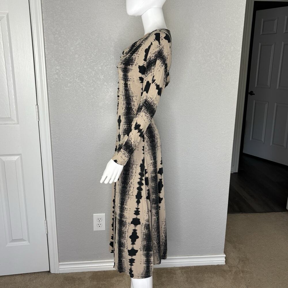 Bel Kazan Maxi Dress Cowl Neck Tie Dye Beige Black Boho Artsy Sz M - Picture 3 of 7